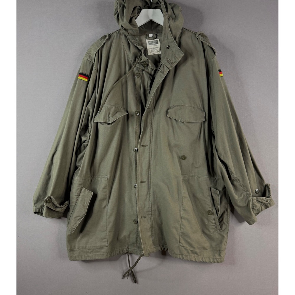 Vtg Military Uniform Supply German Parka Mens 56 3X Green Hooded Jacket Unlined